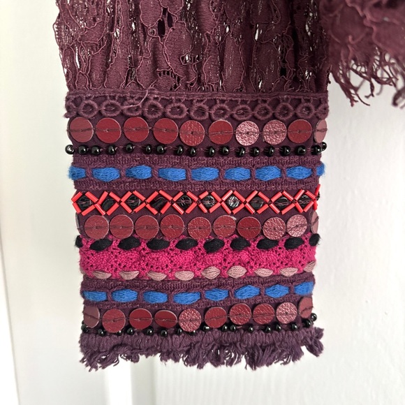 Anthropologie Bl^nk London Wine Lace Savannah Long Sleeve Top Medium - Picture 9 of 13